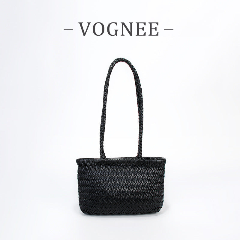 Genuine Leather French Food Basket Woven First Layer Cowhide Retro Small Square Bags
