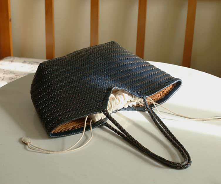 Women's Hand-woven First Layer Cowhide Seaside Vacation Large Handbags
