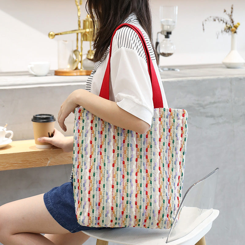 Women's Leisure Artistic Woven Simple Cotton Thread Patchwork Fashion Women's Shoulder Bag