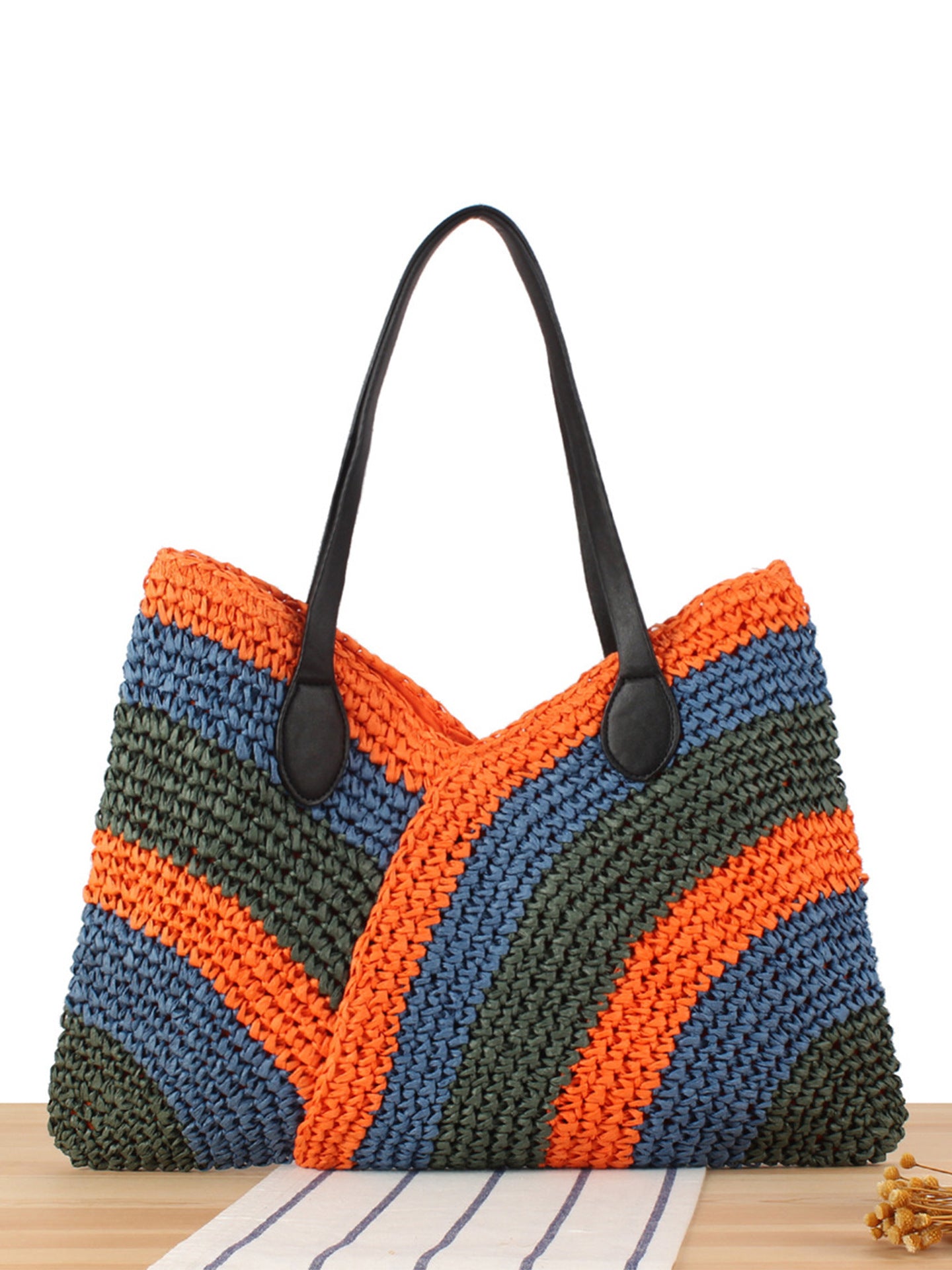 Handmade Woven Colored Mosaic Summer Beach Simple Easy Matching Bags