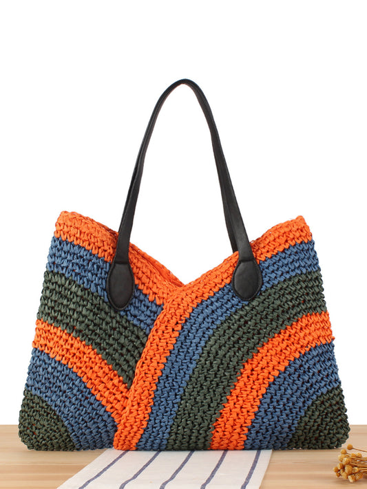 Handmade Woven Colored Mosaic Summer Beach Simple Easy Matching Bags