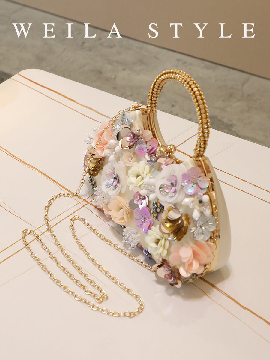 Women's Hand-held Clutch Banquet Flowers Sequin Wedding Dinner Bag
