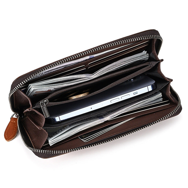 Men's Leather Large Capacity Mobile Vegetable Tanned Brushed Business With Men's Clutch