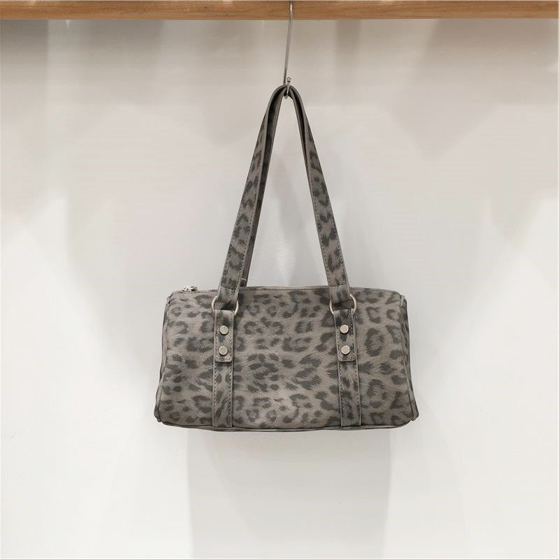 Cabinet High-grade Sense Niche Vintage Leopard Print Portable Bowling Fashion Women's Shoulder Bag
