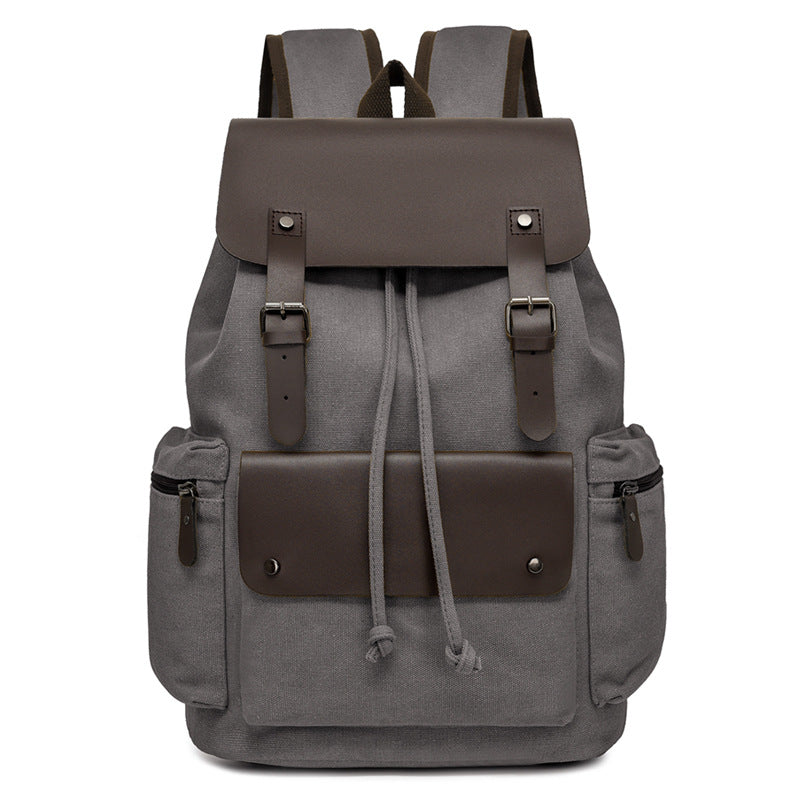Men's Canvas Computer Personalized Fashion Drawstring Flip Leisure Backpack