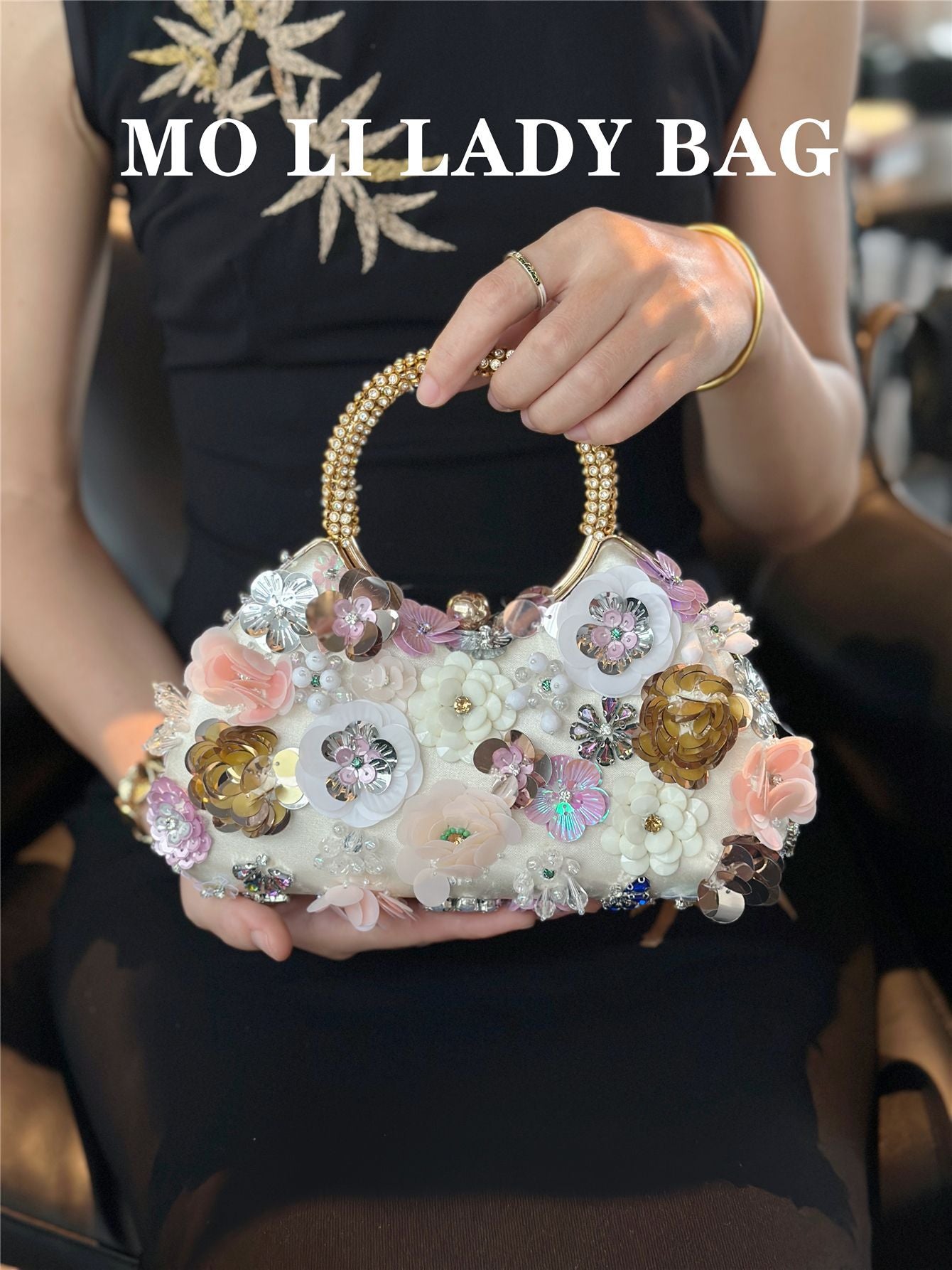 Women's Handmade Flower Metal Dinner Cheongsam Portable Bags