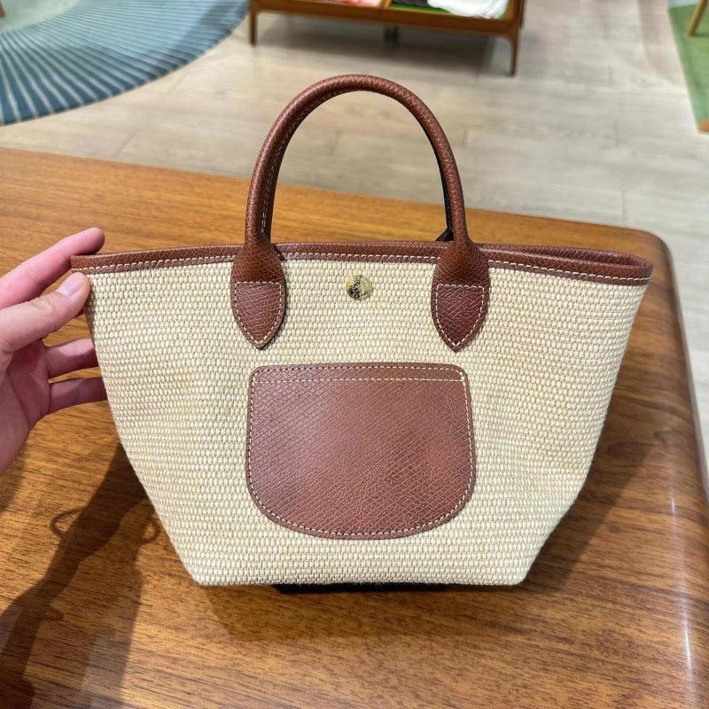 Women's French Dragon Leather Woven Vegetable Basket Large Capacity Fashion Bags