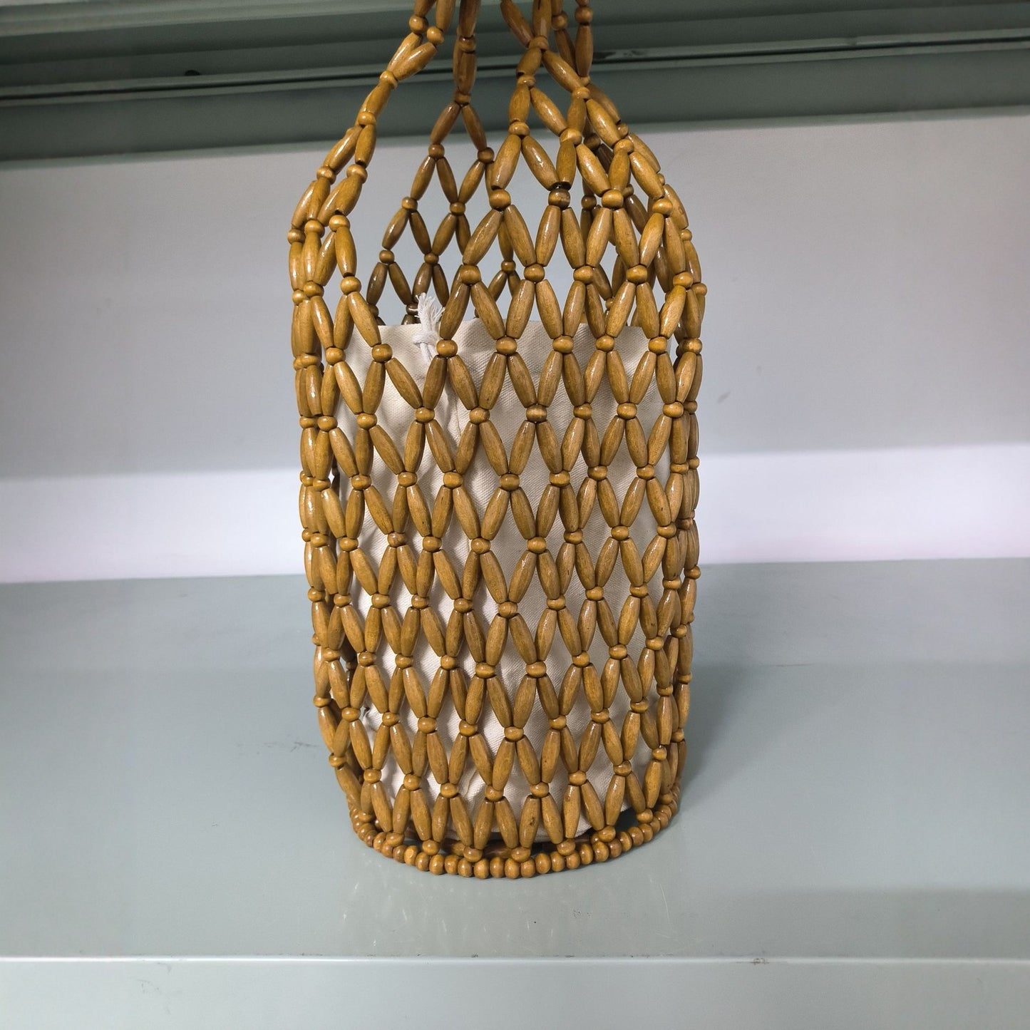 Women's Design With Wooden Beads Decoration Portable Women's Handbag