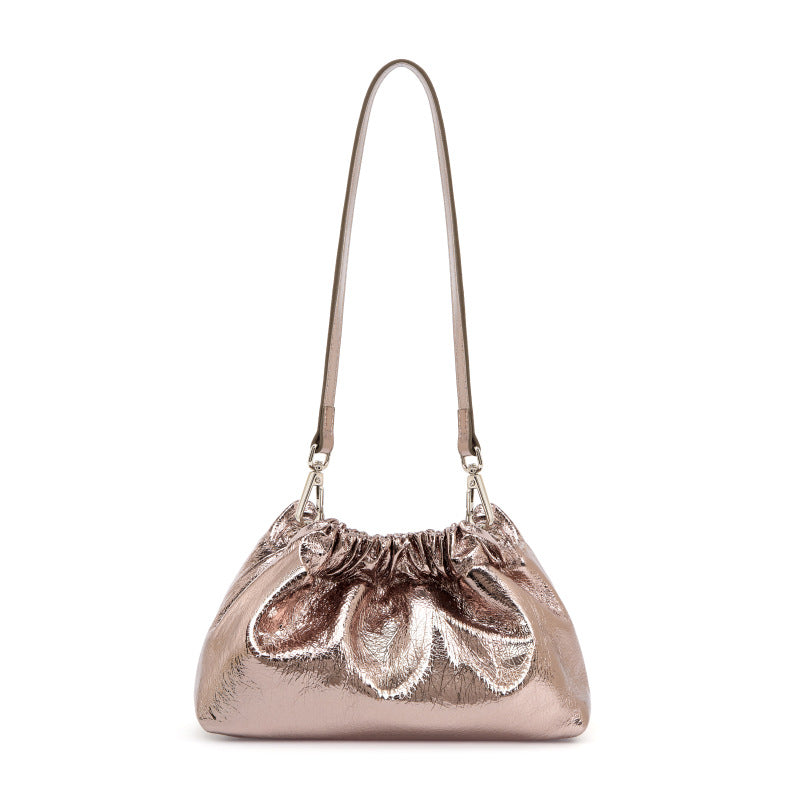 Balls Chain Pleated Cloud Portable Underarm Black Leather Design Sense Women's Messenger Bag