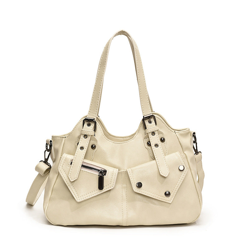 Women's Retro Large Capacity Stitching Simple Rivet Tote Bag
