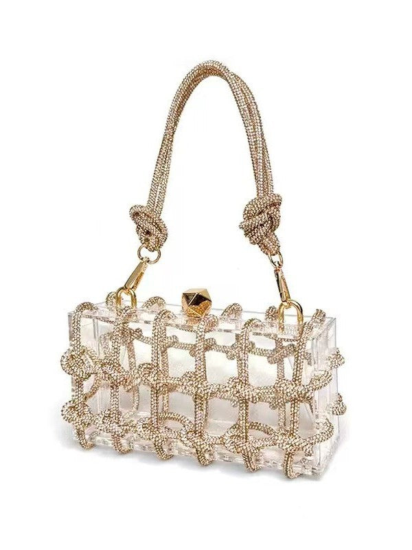 Women's French Shiny Transparent Acrylic Box Diamond Handmade Dinner Bag