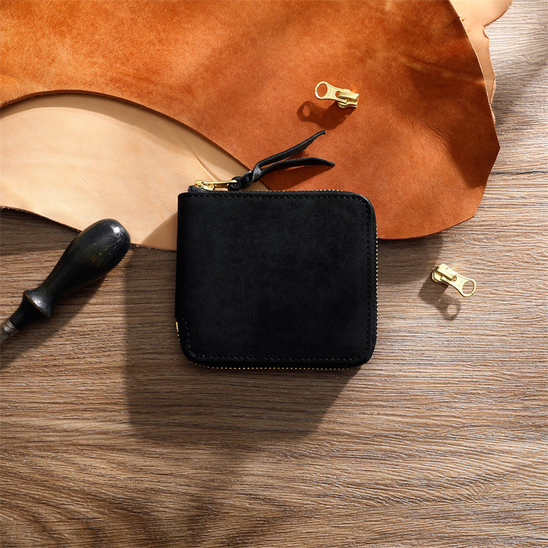 Men's Retro Vegetable Tanned Leather Cowhide Short Genuine Personality Men's Wallet