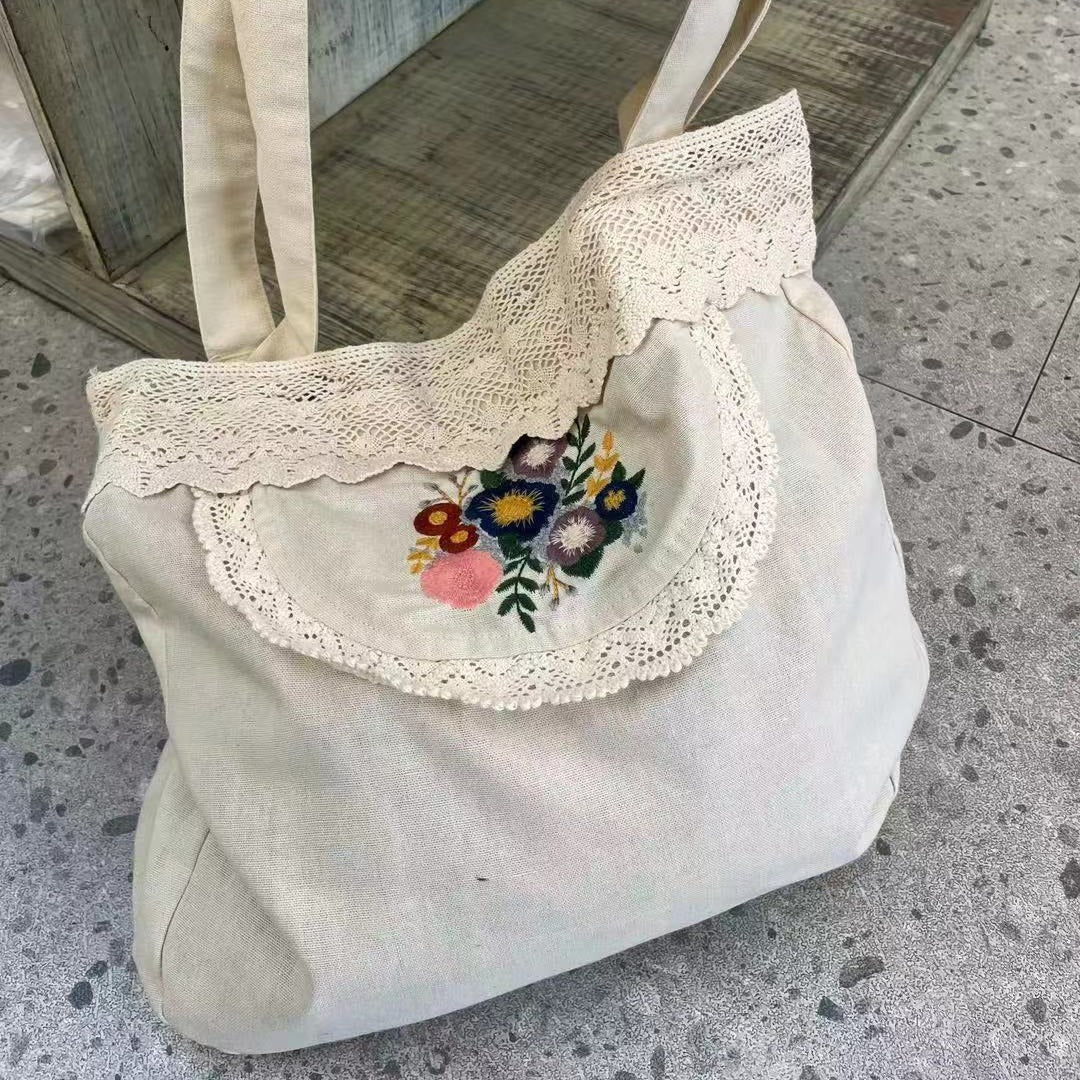 Women's Style Embroidery Stitching Lace Mori Artistic Women's Messenger Bag