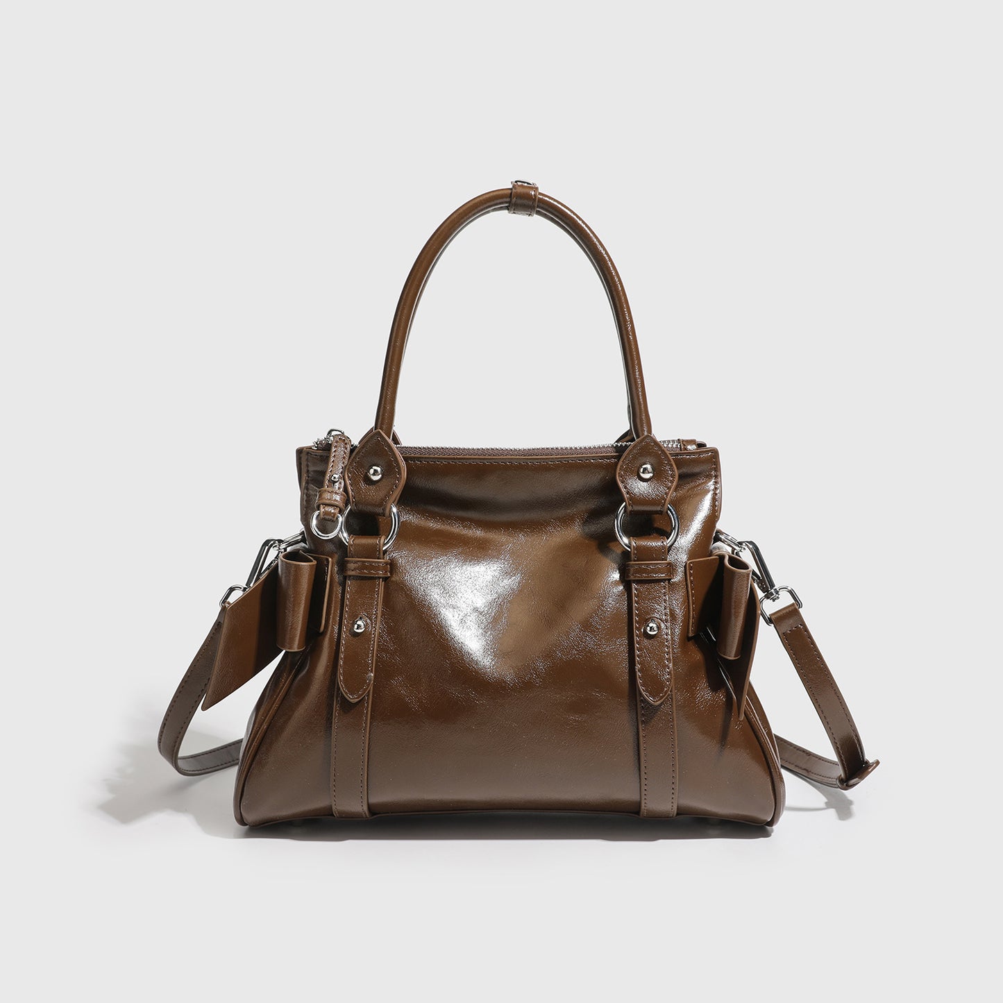 Women's Korean Style Design Bow Motorcycle High-grade Large Capacity Portable Women's Leather Bag