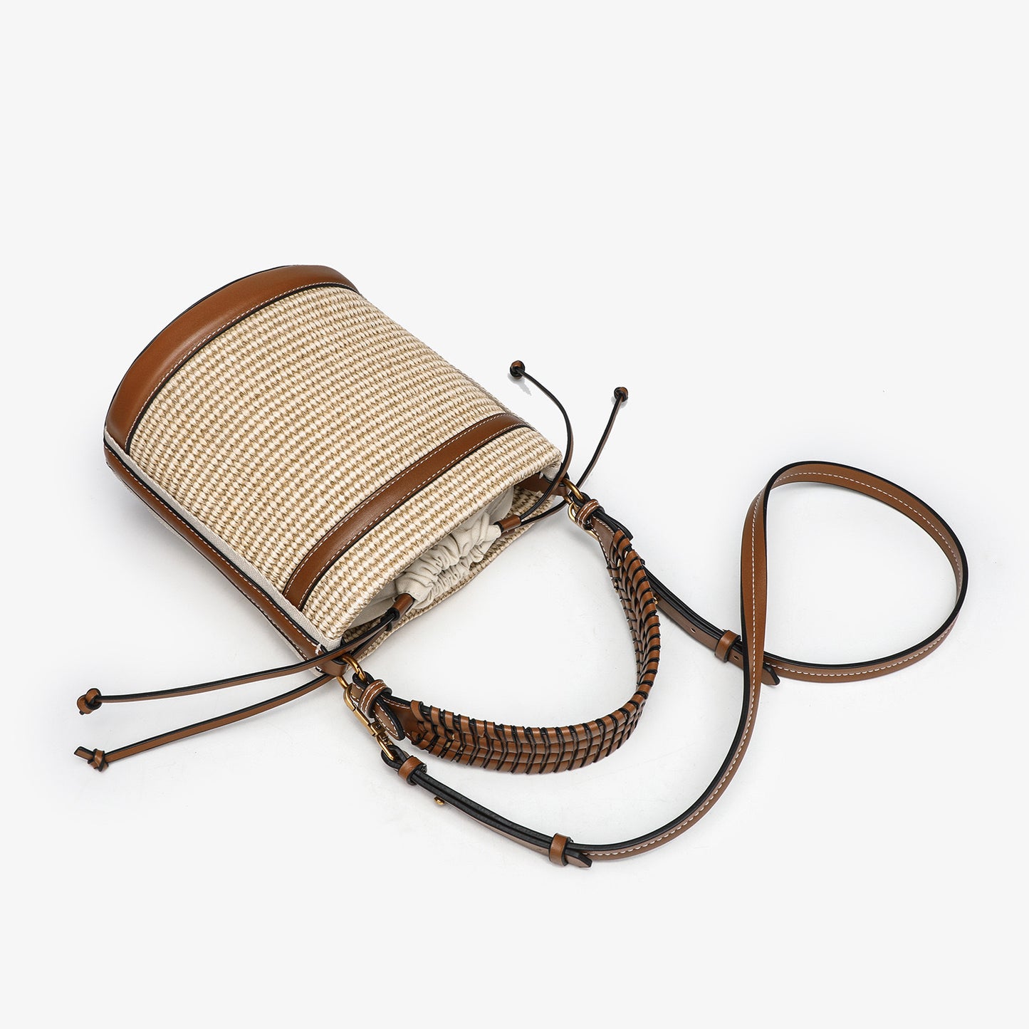 Women's Z Portable Woven Beach Trendy Color Collision Bucket Bags
