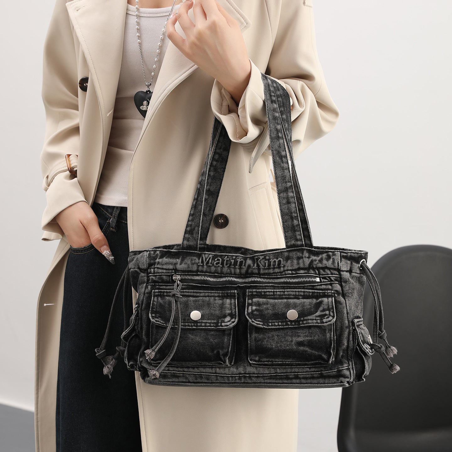 Denim Korean Style Large Capacity Totes Commute Women's Shoulder Bag