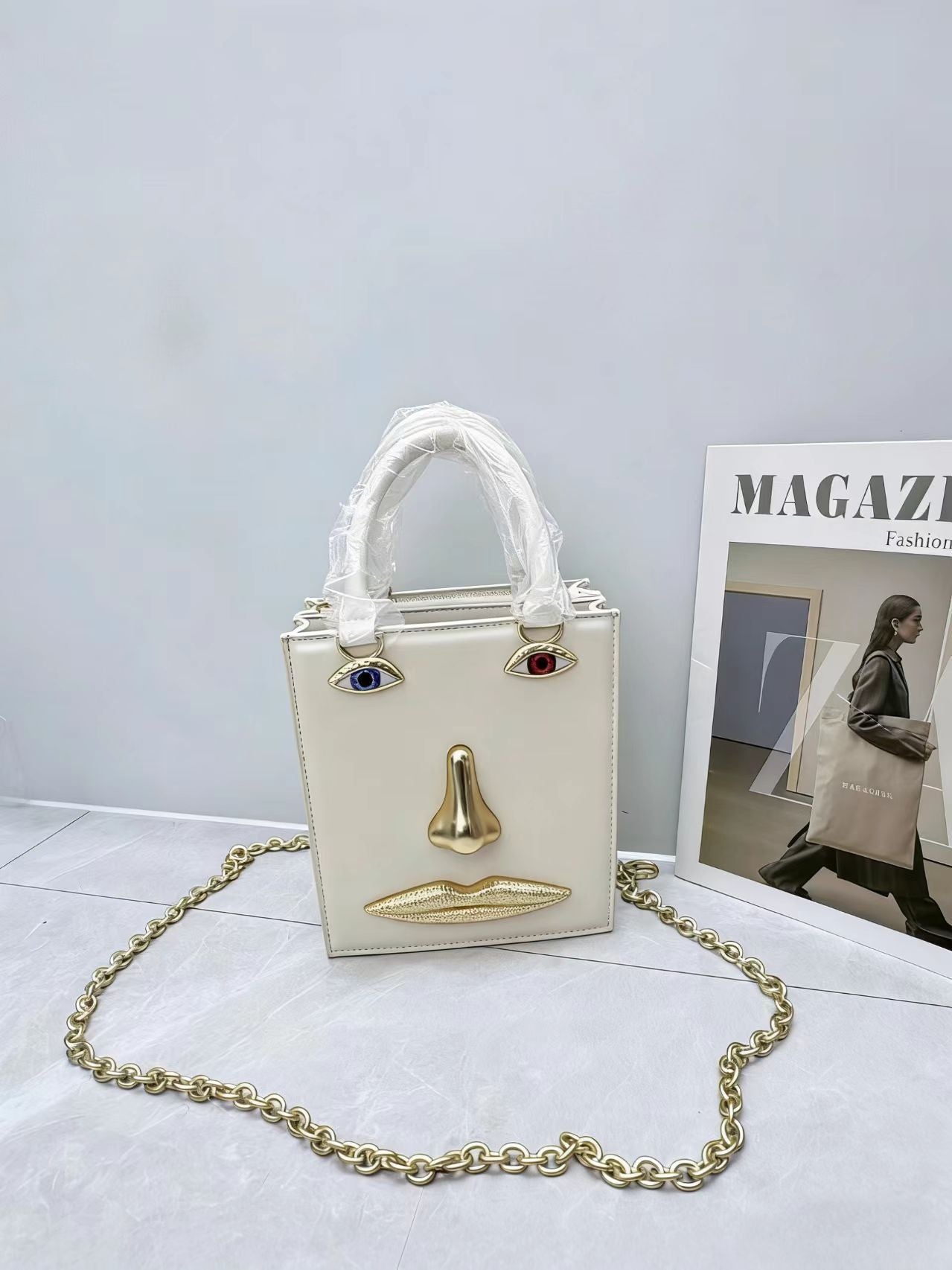 Women's Face Popular Sier Patent Leather Simple Handbags