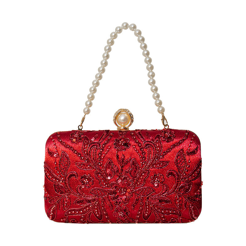 Women's Pearl Embroidery Chinese Style Clutch Bridal Bags