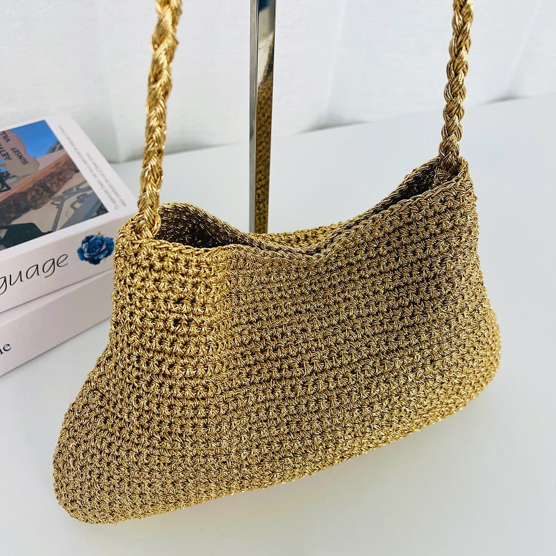 Women's Thread Underarm Niche Design Seaside Holiday Handmade Women's Shoulder Bag