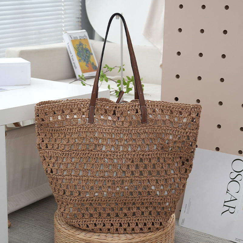 Women's Straw Large Capacity Totes Hollow Vacation Women's Shoulder Bag