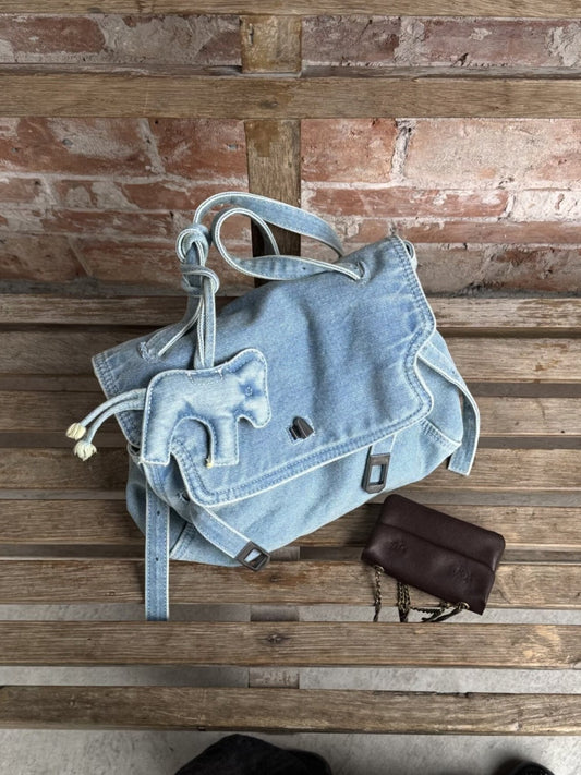 Creative Washed Denim Retro Commuter Flap Tote Bag