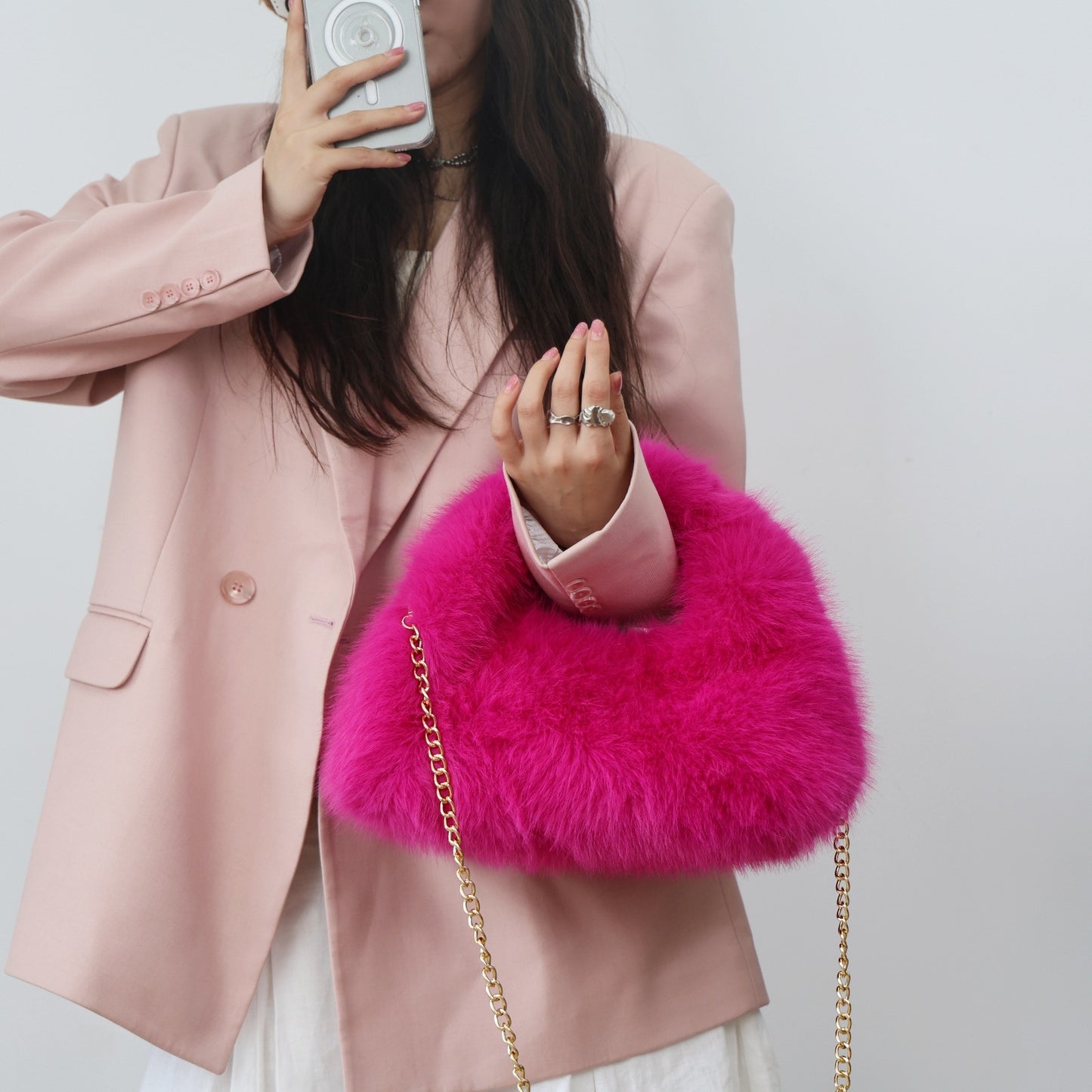 Korean Style Plush Imitation Fox Fur Large Women's Clutch