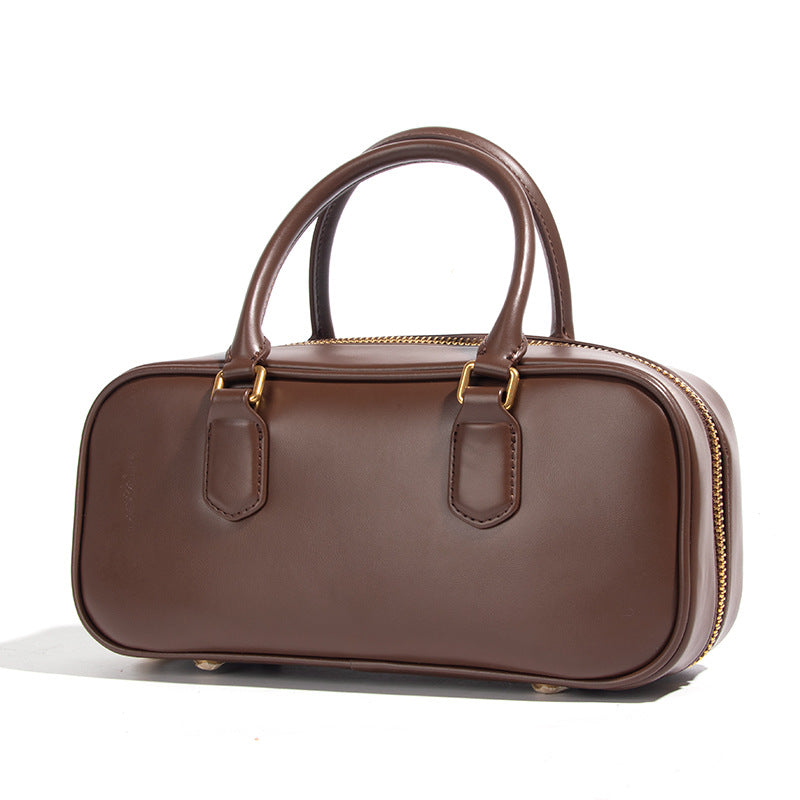 Classic Slouchy Cowhide Bowling Boston Portable Women's Handbag