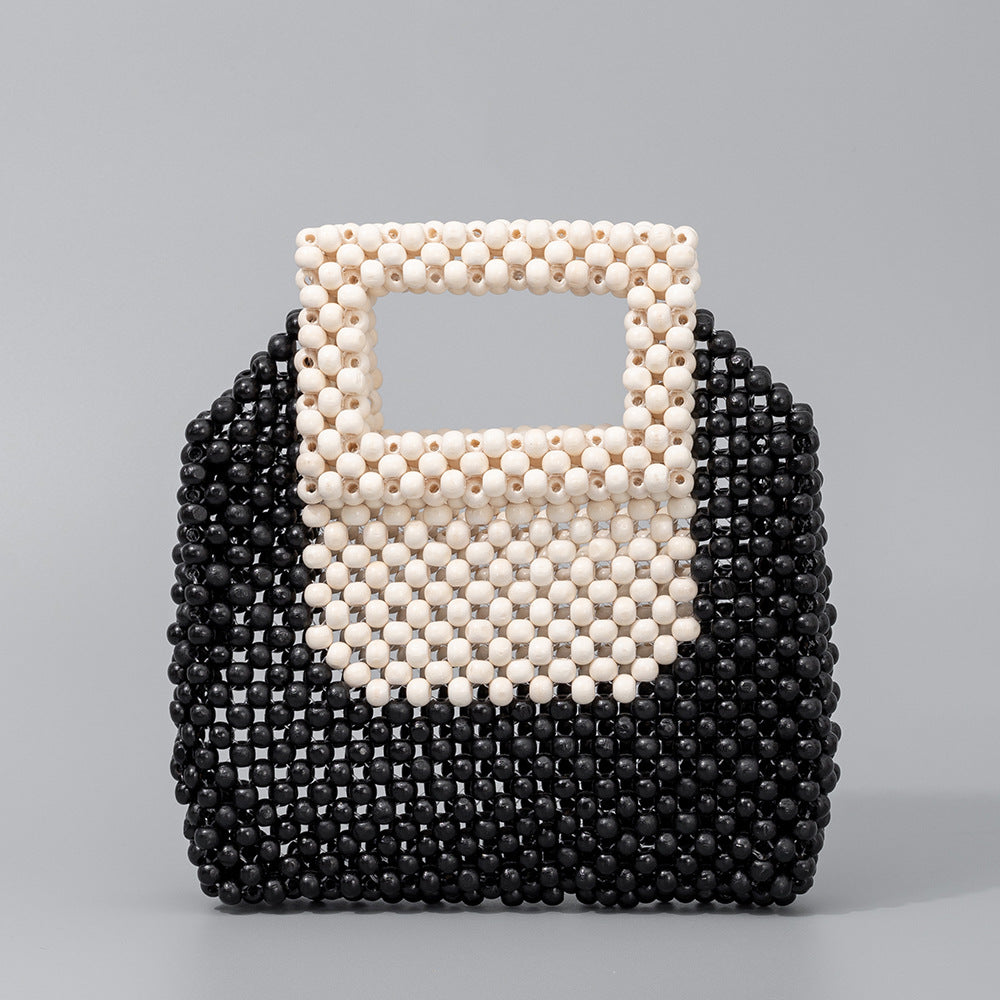 Women's Wooden Bead High-grade Hand-woven Fashion Commuter Small Square Bags