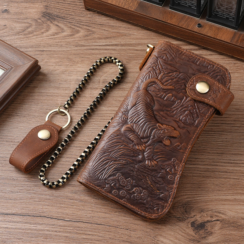 Swiping Iron Chain Crazy Horse Leather Retro Men's Wallet