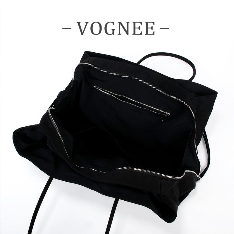 Large Capacity Portable Black Minimalist Nylon Tote Bag
