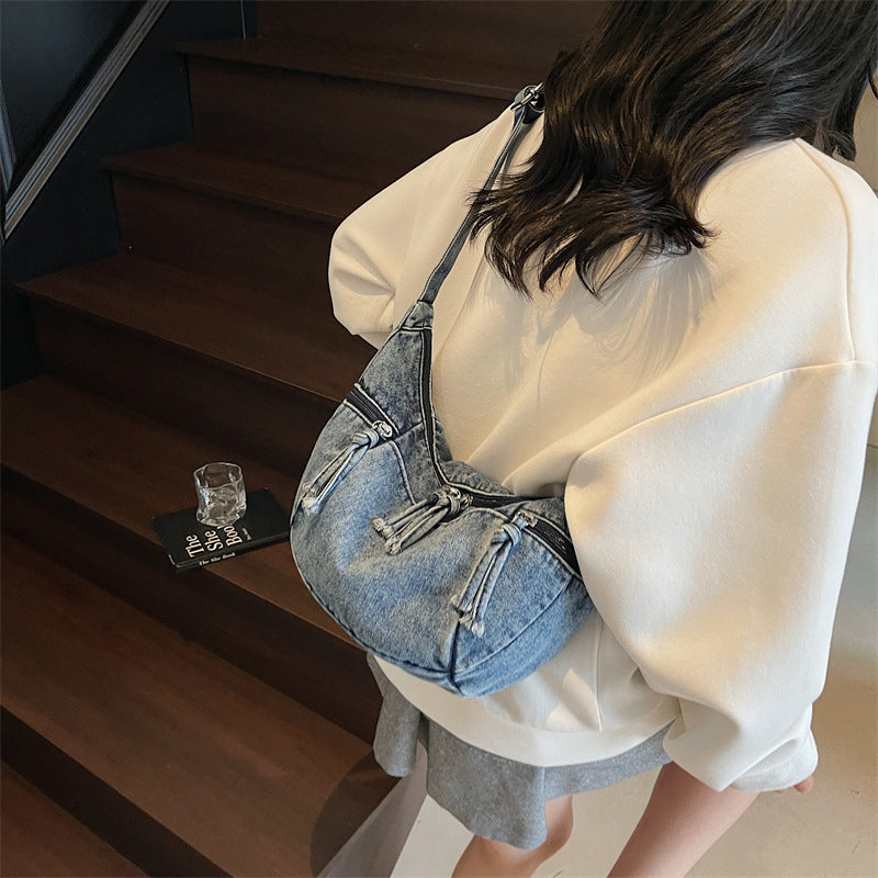 Women's Denim Fashion Large Capacity Commuter Dumpling Women's Shoulder Bag