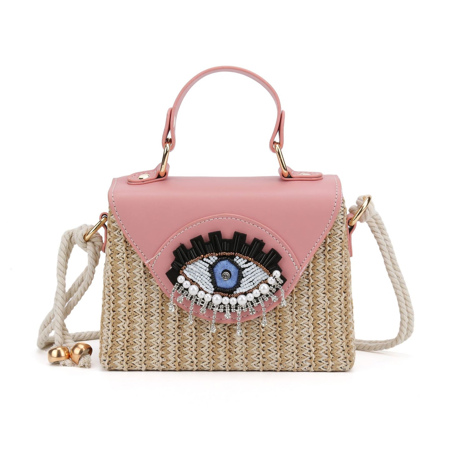 Women's Summer Woven Cartoon Big Eyes Funny Women's Shoulder Bag