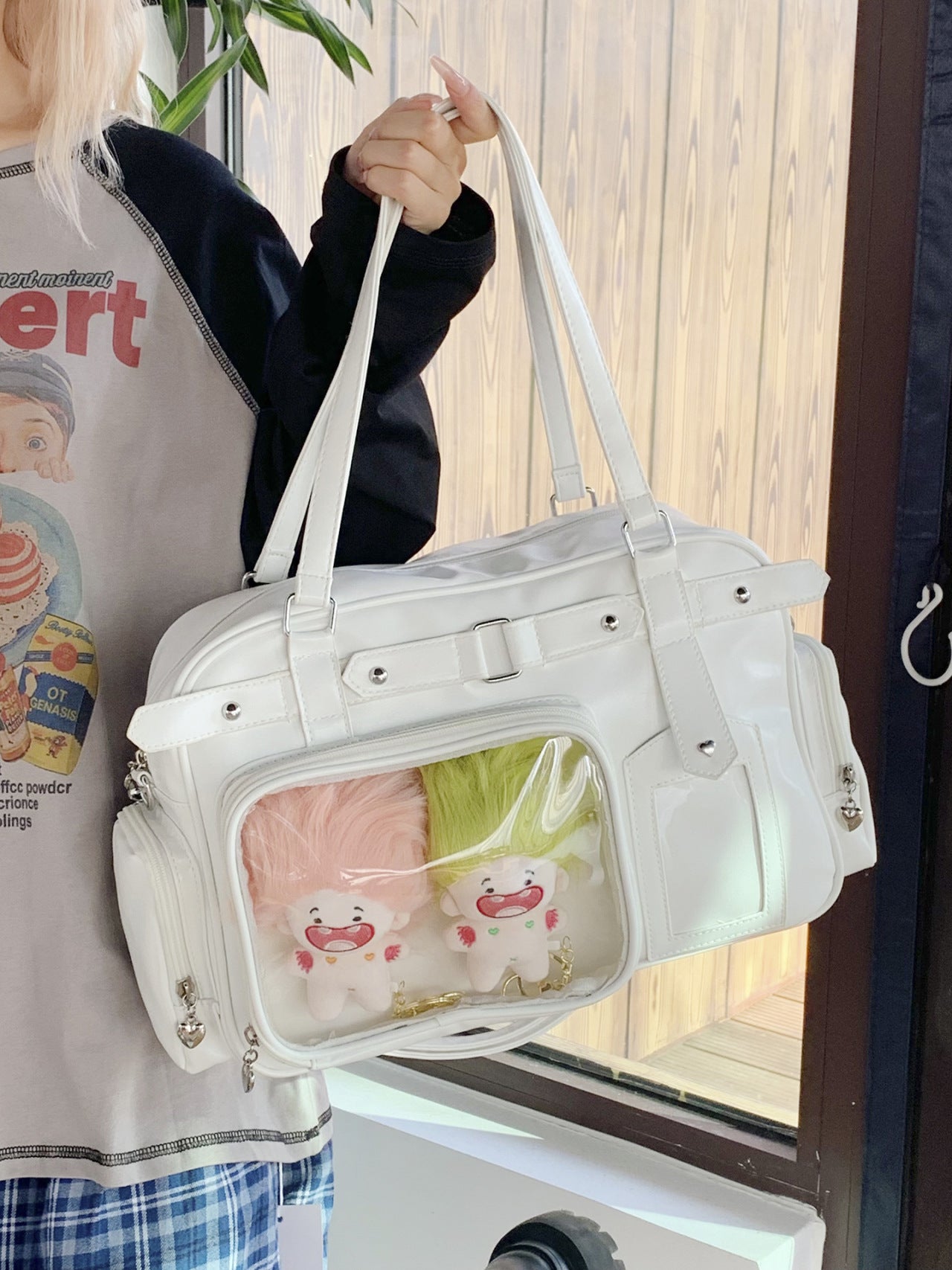 Trendy Cartoon Large Capacity Transparent Two-dimensional Bar Good-looking Women's Handbag