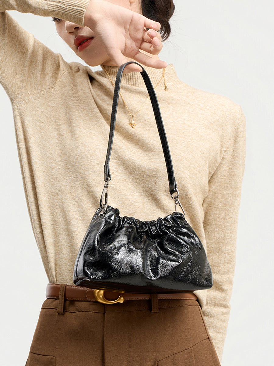 High-grade Chain Pleated Cloud Korean Style Portable Genuine Leather Bags