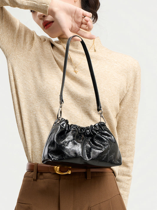 High-grade Chain Pleated Cloud Korean Style Portable Genuine Leather Bags