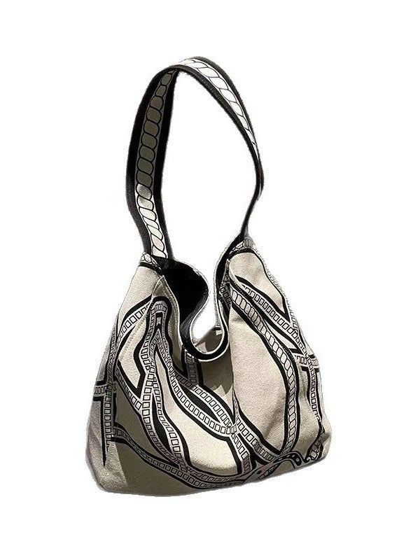 Women's Linen Fabric Silk Screen Fashion Design Large Shoulder Bags