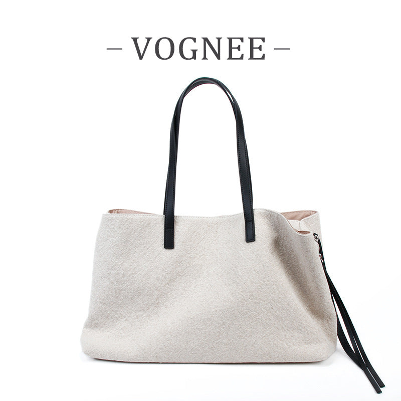 Women's Large Capacity Suede Retro Simple Commute Tote Bag