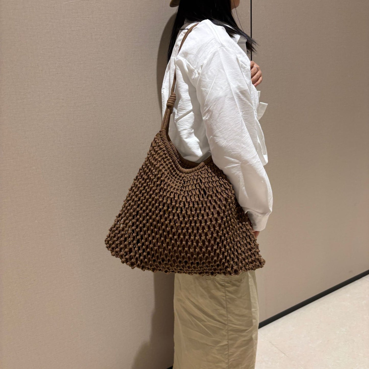 Hand-woven Fishing Net Hollow Mesh Large Capacity Totes Bags
