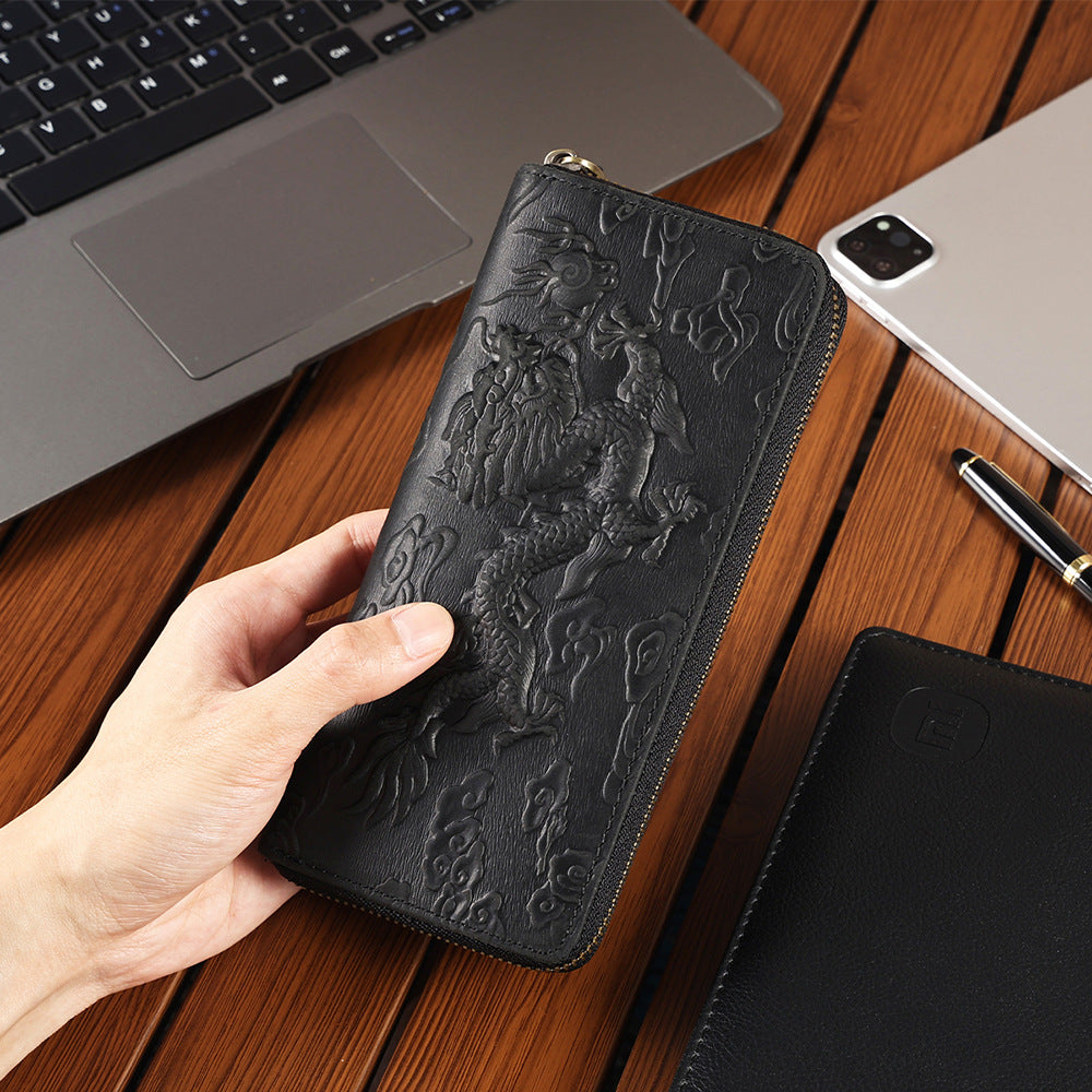 Men's National Fashion Long Large Capacity Zipper Genuine Men's Wallet