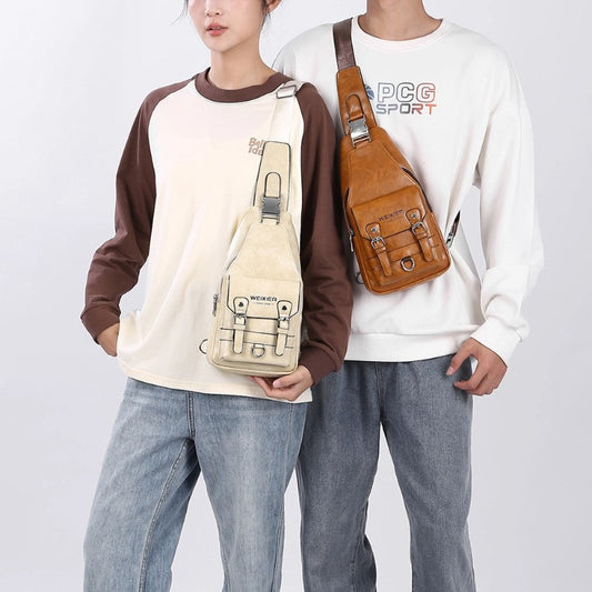 Men's Retro Waterproof Large Capacity Portable Leather Men's Chest Bag