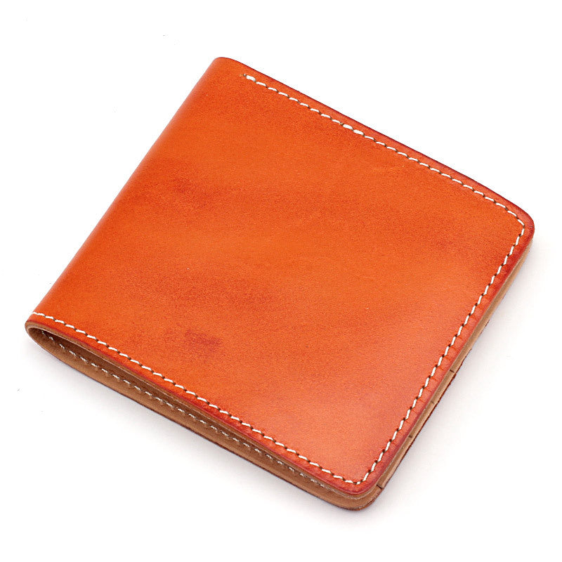 Men's Style Handmade Vegetable Tanned Leather Two Fold Short Men's Wallet
