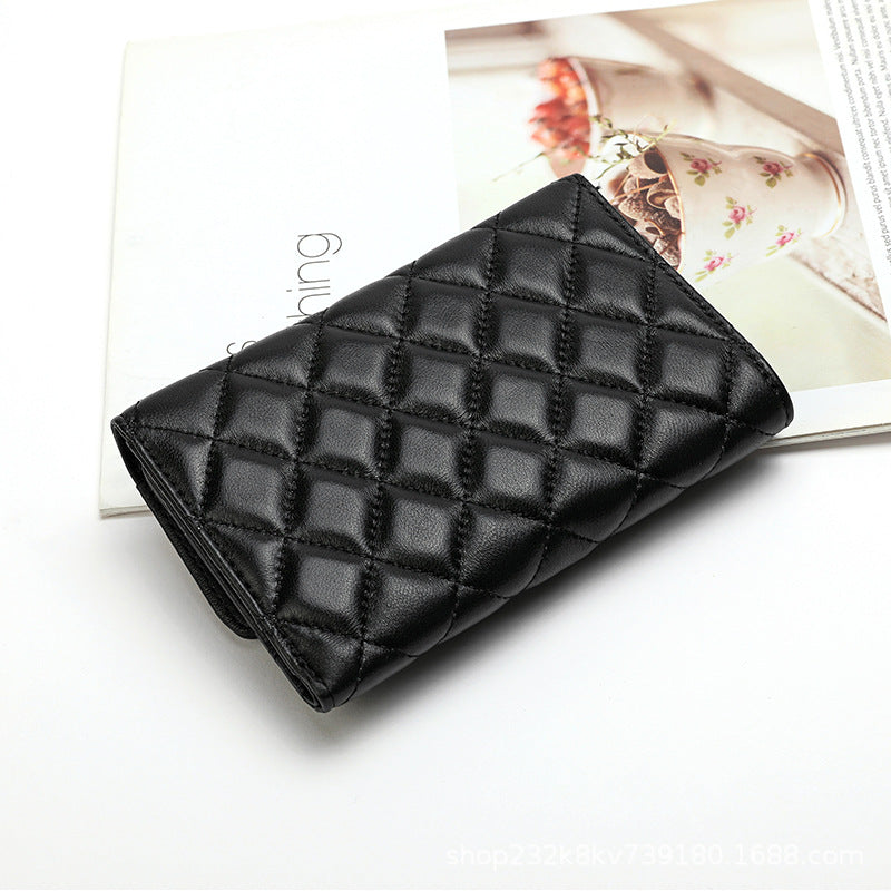 Women's Full Sheepskin Fashion Tri Fold Simple Card Holder