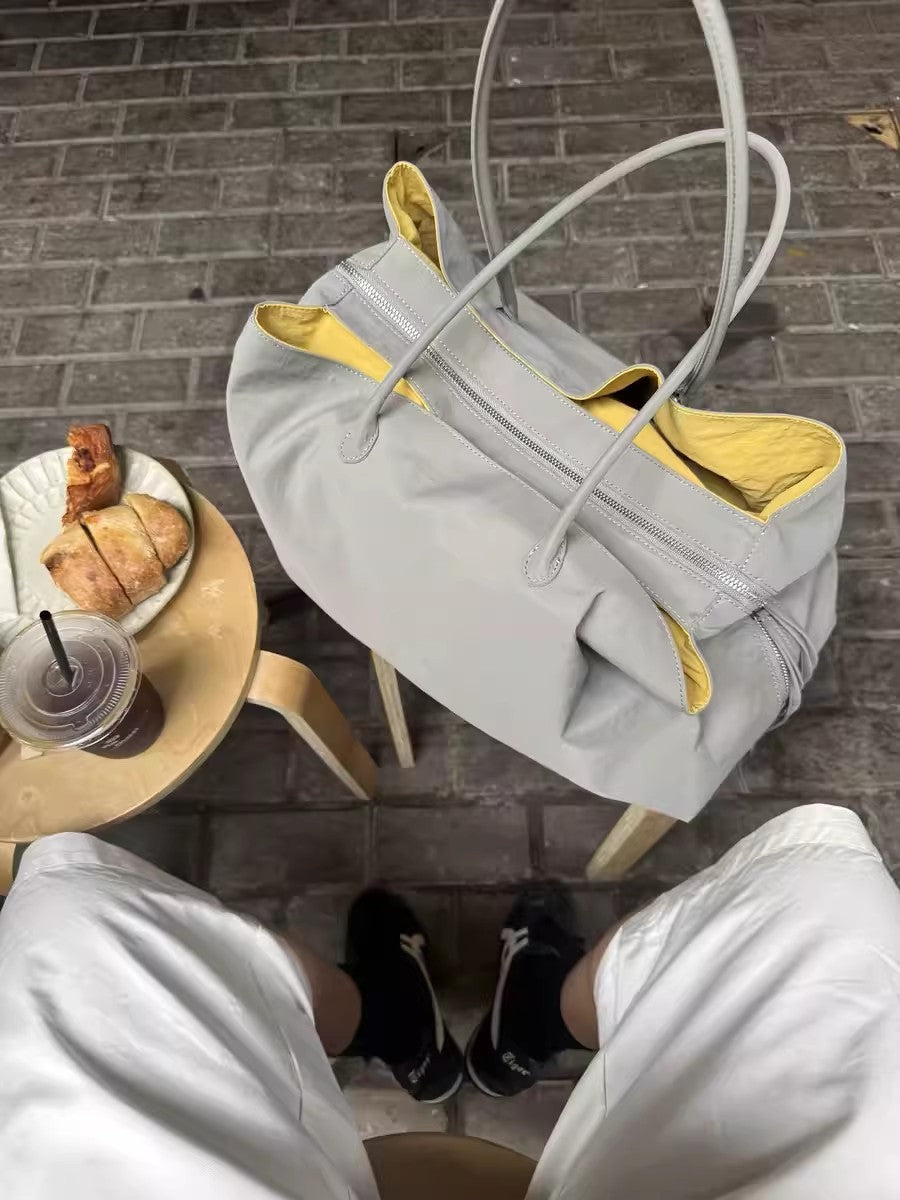 Korean Style Gray Yellow Contrast Color Large Capacity Totes Commute Women's Shoulder Bag
