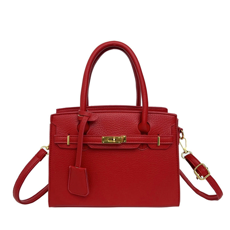 Women's Litchi Pattern Fashion Simple Graceful Commuter Portable Shoulder Bags