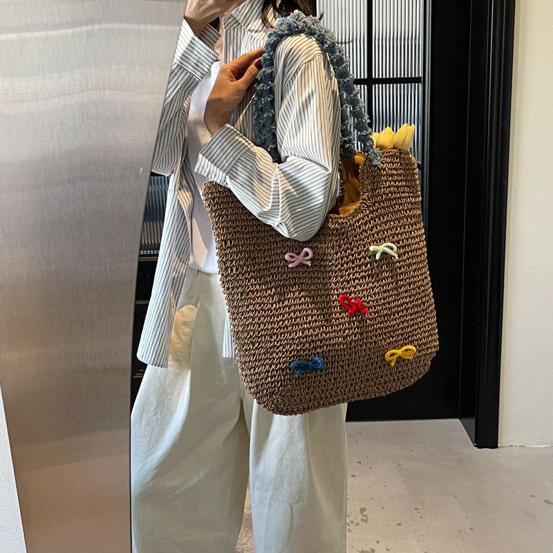 Hand-woven Cute Bow Beach Fashion Vacation Women's Shoulder Bag