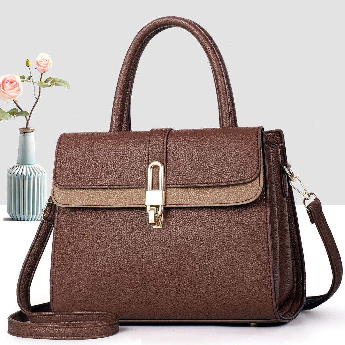 Women's High-grade Stitching Portable Light Luxury Lychee Bags