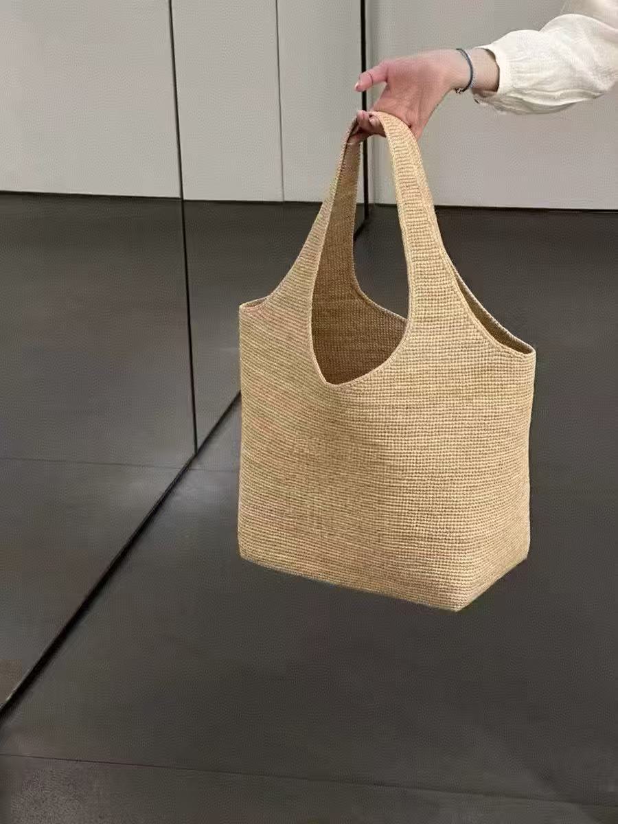 Women's Style Hand Crocheting Raffia Woven Summer Large Capacity Holiday Portable Tote Bags