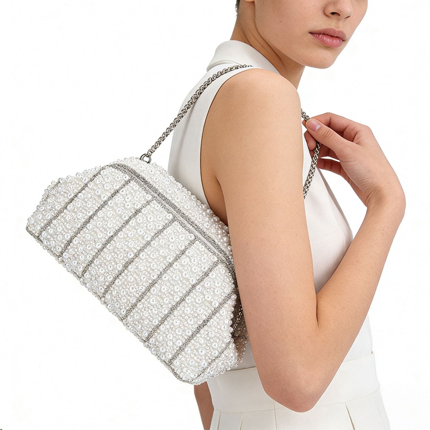 Women's Elegant Diamond Clutch Pearl Rhinestone Party Bags
