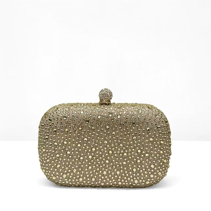 Women's Fashionable Shiny Rhinestone Ornament Clutch Box Type Dinner Bag