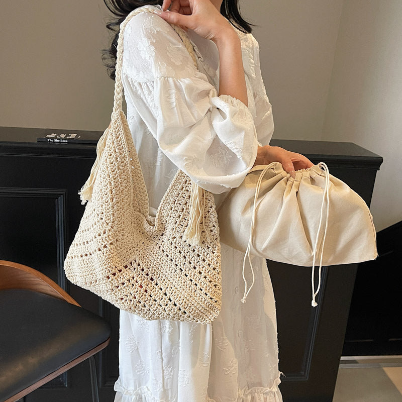 Women's Large Capacity Woven Summer Seaside Vacation Women's Shoulder Bag